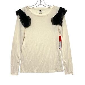 UK Style French Connection Long Sleeve Ivory Shirt Ruffled Shoulder Womens S NWT